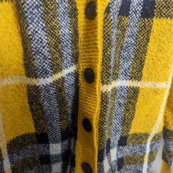 Cider Women's Size XL Yellow Plaid Wool Button Cardigan Sweater - Picture 3 of 4